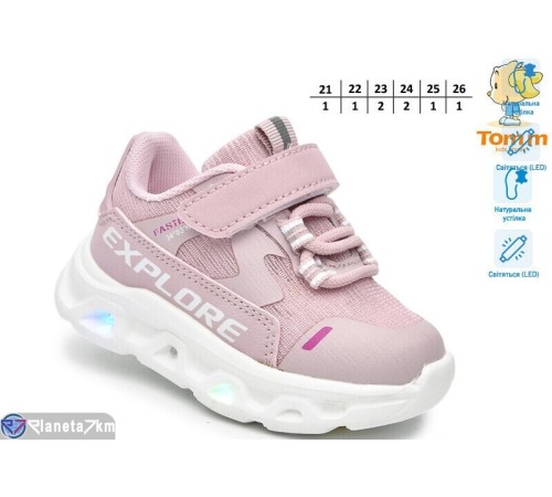 Дитячі кросівки на весну/осінь (8 пар р.21-26) рожевий  "TOMMY"