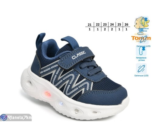 Дитячі кросівки на весну/осінь (8 пар р.21-26) синій  "TOMMY"