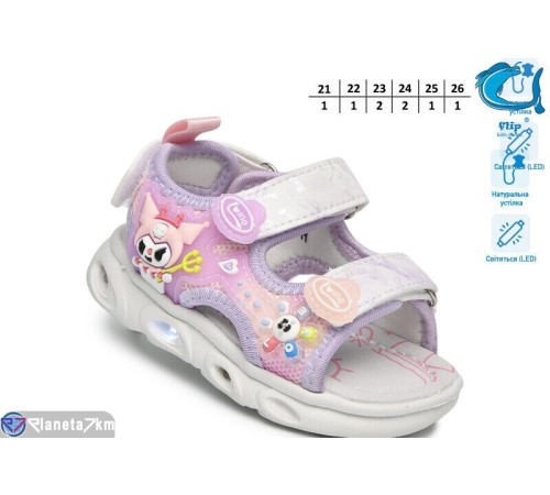 Дитячі босоніжки на літо (8 пар р.21-26) фіолетовий  "TOMMY"