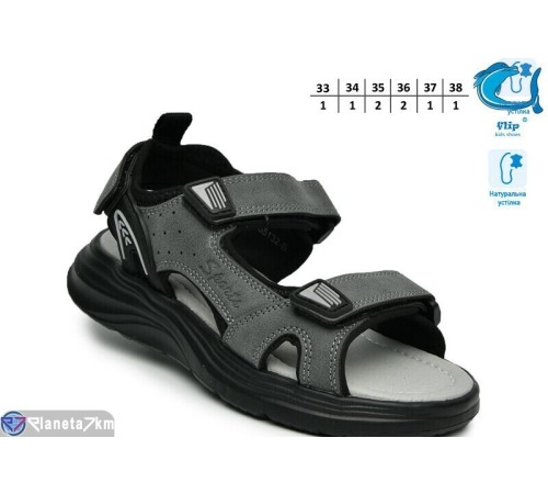 Сандалі дитячі на літо (8 пар р.33-38) сірий  "TOMMY"