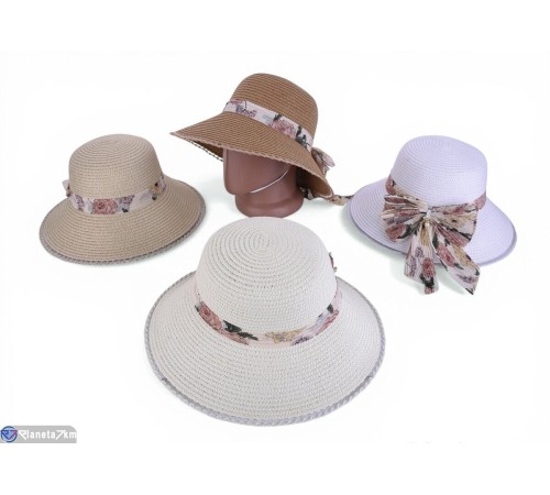 Капелюх жіночий на літо (5 шт. р.сетка 56-58) мікс  "CAROLLA"