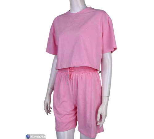 Жіночий костюм на літо (4 шт. р.сетка S-XL) рожевий  "Mirella"