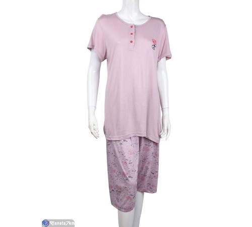 Піжама жіноча на літо (4 шт. р.сетка XL-4XL) рожевий "Lorinda" Піжама жіноча на літо (4 шт. р.сетка XL-4XL) рожевий "Lorinda"