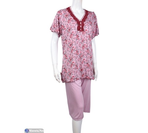 Піжама жіноча на літо (4 шт. р.сетка XL-4XL) рожевий "Lorinda" Піжама жіноча на літо (4 шт. р.сетка XL-4XL) рожевий "Lorinda"