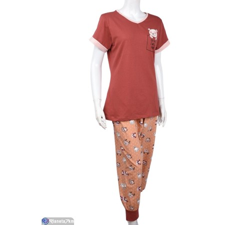 Піжама жіноча на весну/осінь (3 шт. р.сетка 2XL-4XL) коричневий  "Lorinda"