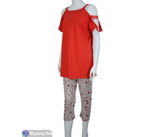 Піжама жіноча на літо (3 шт. р.сетка 2XL-4XL) червоний "Lorinda" Піжама жіноча на літо (3 шт. р.сетка 2XL-4XL) червоний "Lorinda"